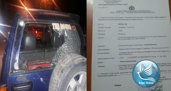Wartawan di Batam Mendapat Teror, Kaca Mobilnya Dipecahkan OTK