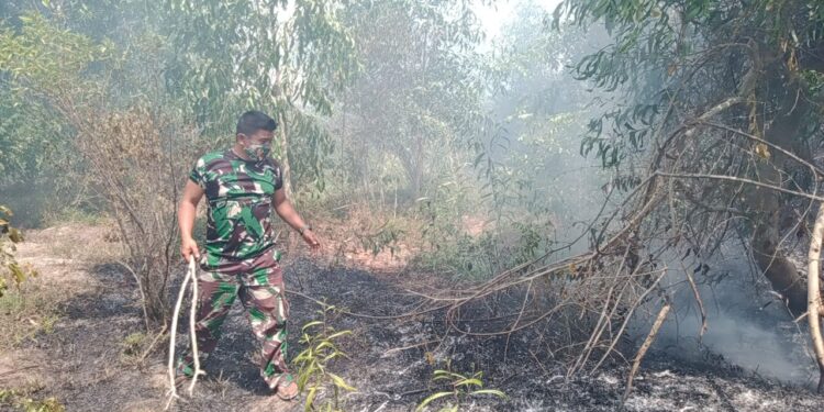 Anggota Koramil 02 Moro Bersama Warga Berhasil Padamkan Kebakaran Lahan Sekitar Walet dan Rumah Ibadah di Moro.