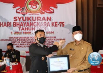 Upacara dan Syukuran HUT Bhayangkara Ke-75 Polres Karimun Berlangsung Khidmat dan Ikuti Protokol Kesehatan