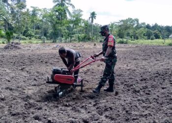Koramil 02 Moro Kodim 0317 Bantu Warga Olah Lahan Pertanian