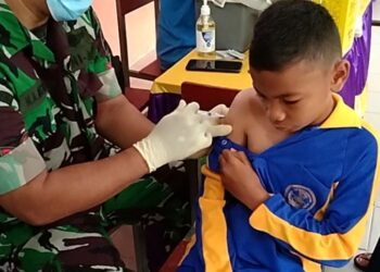 TNI Koramil 02 Moro Kodim 0317 Hari Ini Sukseskan Vaksinasi Anak