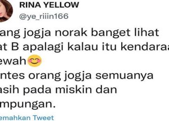 Rina Yellow Twitter, Perempuan Cantik Sebut Jogja Norak dan Miskin