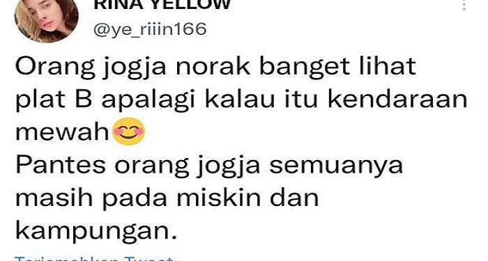 Rina Yellow Twitter, Perempuan Cantik Sebut Jogja Norak dan Miskin