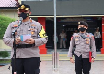 Apel Gelar Pasukan Operasi Patuh Seligi 2022 Dalam Rangka HUT Bhayangkara Di Polres Karimun