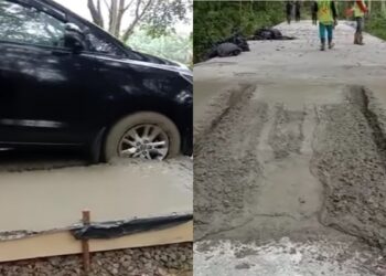 Viral di Medsos, Mobil Dinas Pemkot Lubuk Linggau Terobos Jalan Cor Basah