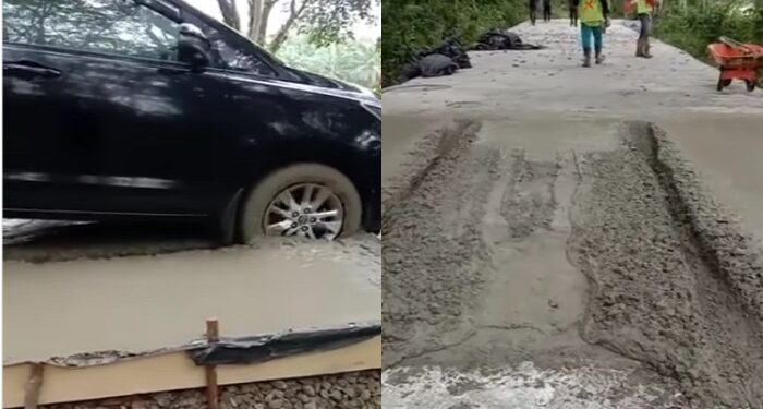 Viral di Medsos, Mobil Dinas Pemkot Lubuk Linggau Terobos Jalan Cor Basah