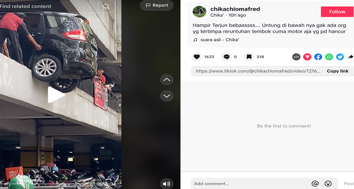Viral, Video Mobil Nyaris Terjun Bebas dari Gedung Parkir