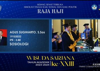 Raih IPK Tertinggi, Agus Jadi Lulusan Terbaik di Stisipol Tanjungpinang