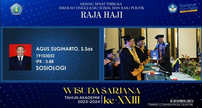 Raih IPK Tertinggi, Agus Jadi Lulusan Terbaik di Stisipol Tanjungpinang