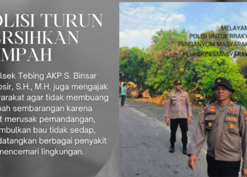 Polsek Tebing Bersama Masyarakat Dan Anak Sekolah Gotong Royong Bersihkan Sampah