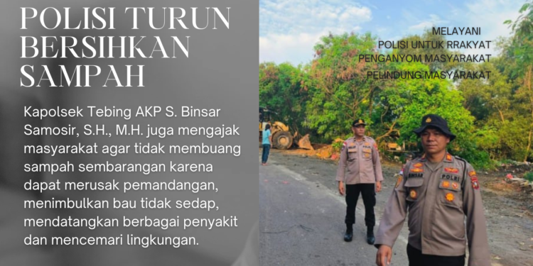 Polsek Tebing Bersama Masyarakat Dan Anak Sekolah Gotong Royong Bersihkan Sampah