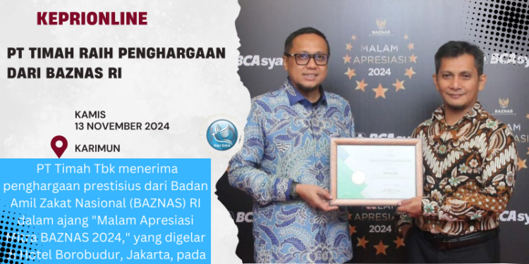 PT Timah Raih Penghargaan dari BAZNAS RI atas Kontribusi Pengelolaan Zakat Karyawan