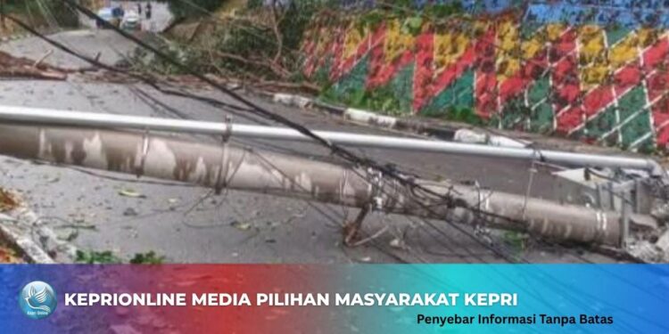 Tiang Listrik Tumbang di Teluk Air Karimun, Lalu Lintas Sempat Terganggu